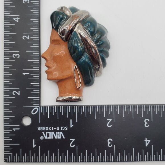 Sultan Genie Brooch Head Face Man Figural Pin Vintage Signed Greene Composite - Picture 2 of 5